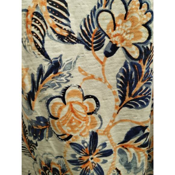 Chico's Size XL (3) Peach Blue Floral Striped Bateau Boat Neck Slub Cotton Tee - Picture 3 of 9